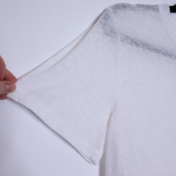 THE RANGE Linen Blend Crew Neck Tee White Asymmetrical Hem T-Shirt Women's S - Picture 5 of 12